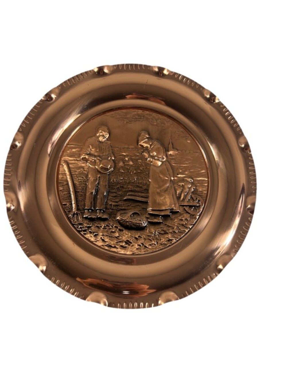 VTG French Copper Relief The Angelus Wall Art Plate Cuivre Veritable Verni Farm